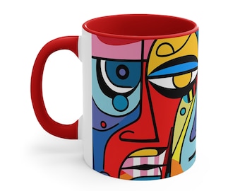 Tasse à café d'art moderne multicolore, tasse d'art de portrait moderne, tasse à café d'art, tasse d'art abstrait, tasse à café d'art moderne multicolore - 11 oz.