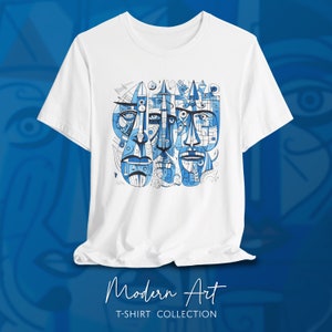 Blue Portrait Art T shirt, Modern Portrait Art shirt, Modern Art tee, Abstract Art t shirt, Blue Faces Cubism T shirt