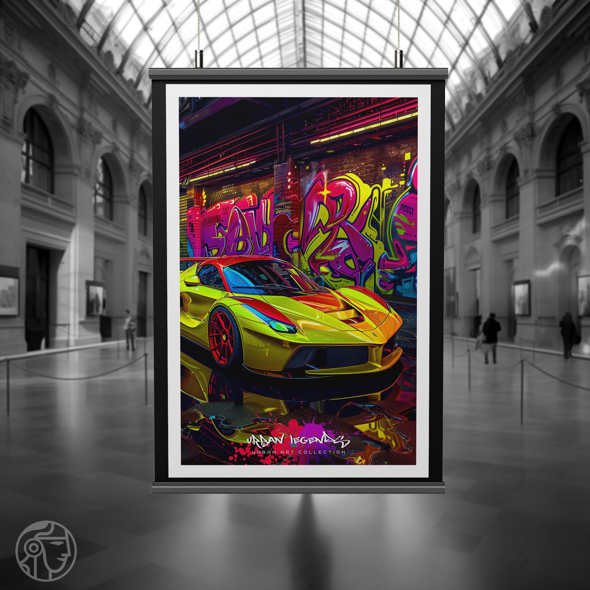 Yellow Ferrari FXX in NYC Graffiti Art Poster - Auto Art