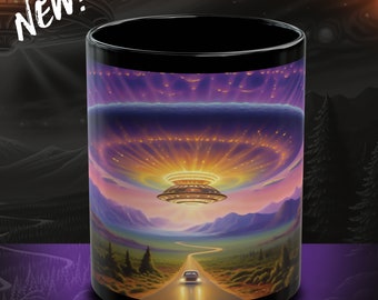 Alien Horizons Ceramic Mug – UFO Sunset Scene