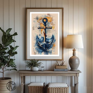 Nautical Anchor Art Print: Coastal Map, Beach House Decor