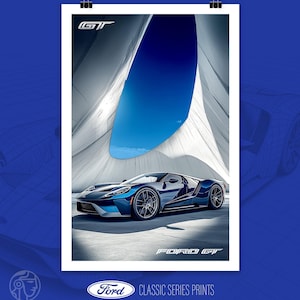 Ford GT Supercar Poster | Modern American Performance Wall Art for Garage or Office | Gift for Car Enthusiasts & Collectors