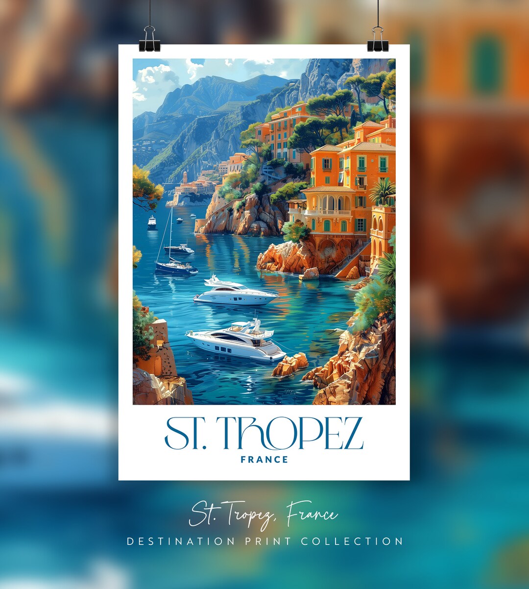 France French Saint Tropez Beach Sailboat Travel Tourism Vintage Poster