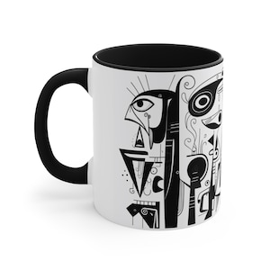 Black and White Modern Art Coffee Mug, Art Coffee Mug, Abstract Art  Mug, Faces Cubism Coffee Mug - 11 oz.