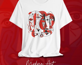 Red Abstract Portrait T-Shirt, Cubism Art Tee