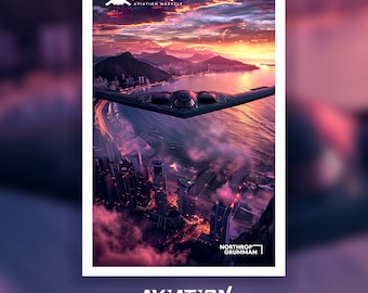 B-2 US Military Fighter Jet Poster | Air Force Wall Art | Aviation Decor | American Jet Wall Print | Pilot Room Art | USAF Poster