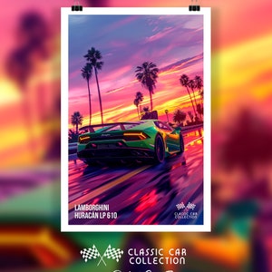 Lamborghini Huracan LP 610 Car Poster - Classic Car Collection, Car Lover art, Auto Art, Lambo Art, Race car poster, Sports Car