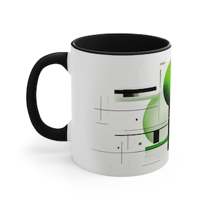 Green Bauhaus Modern Art Mug, Minimalist Art Mug, Abstract Art lover Gift, Coffee Drinker Gift, Mid Century Modern Coffee Mug - 11oz.