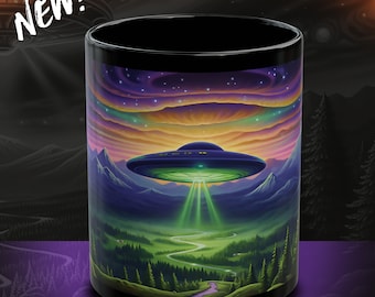Alien Horizons Ceramic Mug – UFO Sunset Design, 11oz