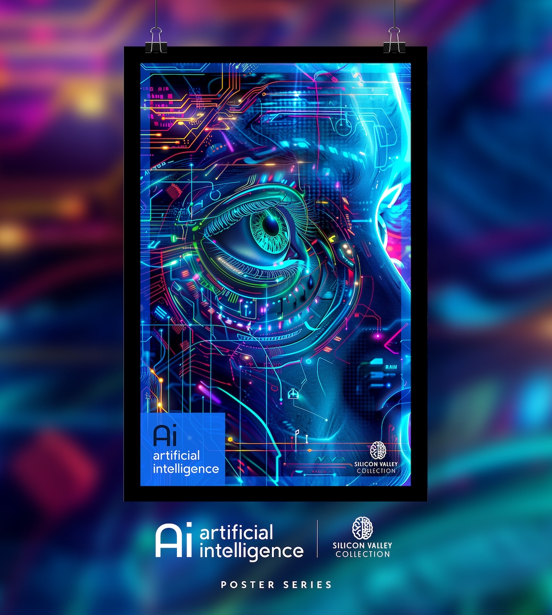 AI Robotic Face Poster – Scifi Cyborg Art