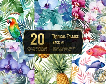 Tropical Foliage Pack #1 - 20 Seamless Tile Patterns - Hi Res JPG 300 dpi