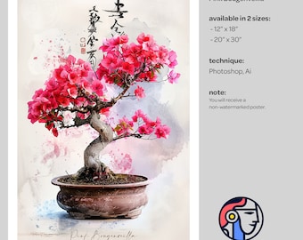 Bonsai Tree Poster - Pink Bougenveilla, Bonsai Tree