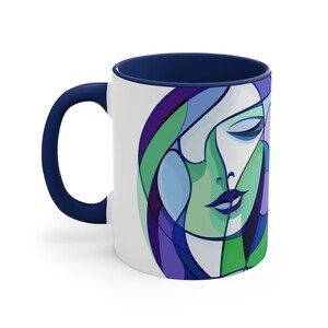 Purple and Green Coffee Mug, Modern Art Mug, Art Mug, Abstract Art Mug, Purple and Green Female Faces Modern Art Coffee Mug - 11oz.