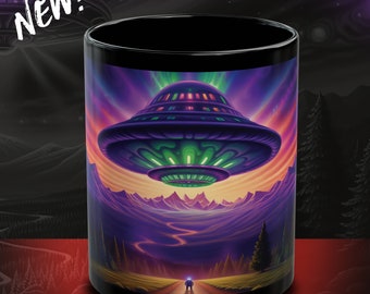 Alien Horizons Coffee Mug – UFO Sunset Graphic, 11oz Ceramic