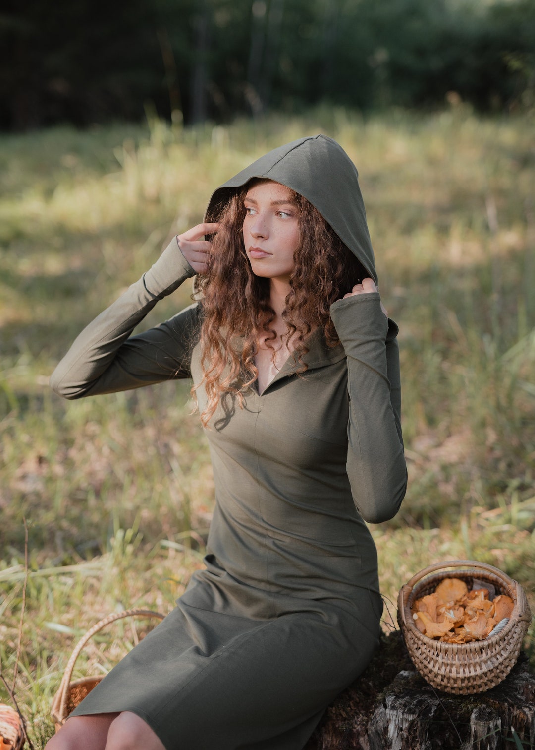 Pixie Sleeveless Hoodie Fairy Dress in Jasper Green