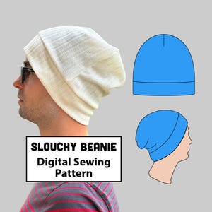 Slouchy Beanie Sewing Pattern: Beginner Knit Hat, Serger Tutorial (PDF)