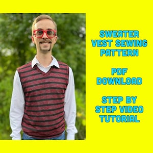 Men&#39;s Sweater Vest Sewing Pattern – Digital PDF Pattern – DIY Knitted Vest