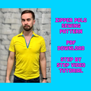 Men's Zipper Polo Shirt Sewing Pattern – PDF Instant Download – DIY Casual Shirt