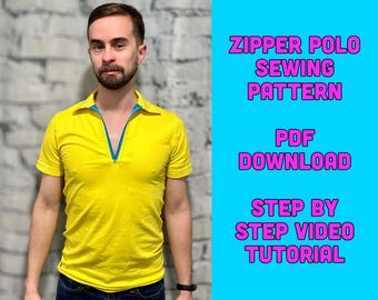 Men's Zipper Polo Shirt Sewing Pattern – PDF Instant Download – DIY Casual Shirt