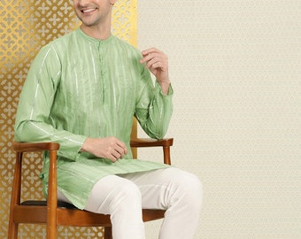 Kurta brodé vert avec pyjama, vêtements de mariage pour hommes, festival porter des hommes, pyjama indien Kurta, vêtements pour hommes, ensemble de pyjama Kurta pour hommes