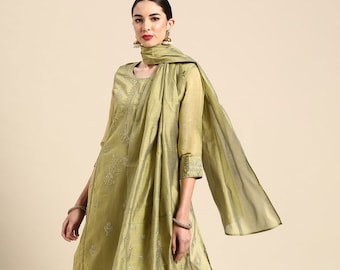 Ensemble kurta pour femme - kurta vert brodé avec palazzo et dupatta, costume pendjabi, salwar kameez, costume de broderie, tenues de mariage, ensemble kurti