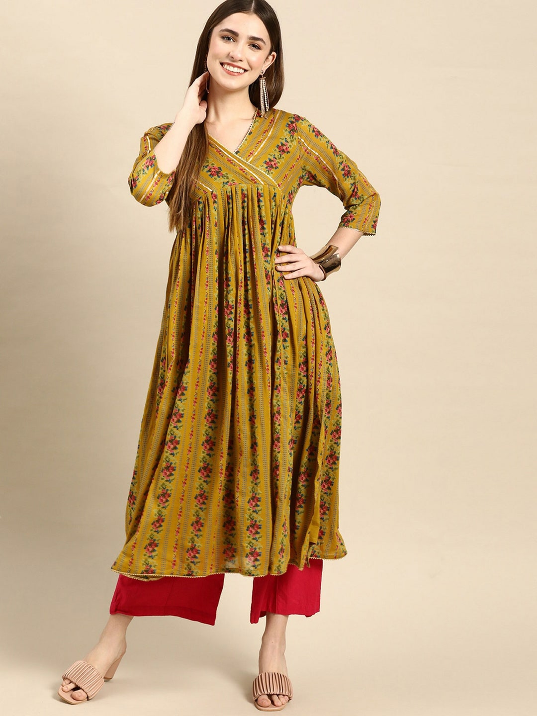 Ethnic Kurti Indian Bollywood Kurta - Women's Rayon Tunic Dress, 3/4 Sleeves, 46" Length - View #5
