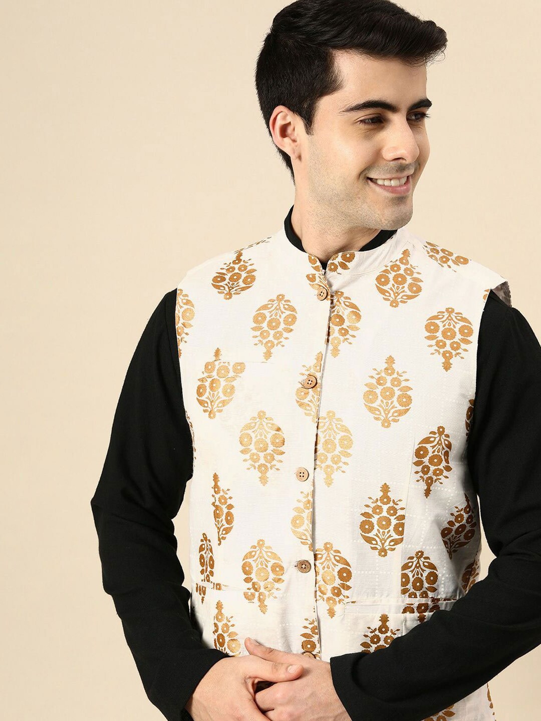 Mens Nehru Jacket White & Gold Floral Jacket Indian Party Etsy