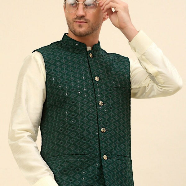 Mens Nehru Jacket - Olive Green Nehru Jacket, Indian Party Wear, Ethnic Wear, Mens Vest, Vintage Jacket, Mens Suit Jacket, Modi Jacket