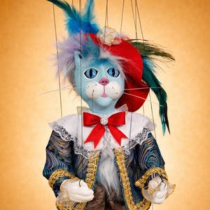 Musketeer Cat Puppet - Marionette - 15.7" (40 cm) - unique hand made