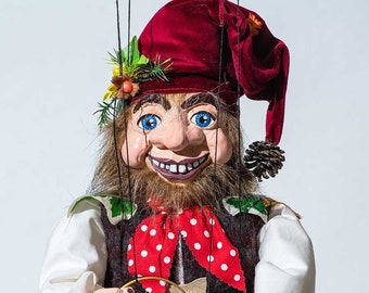 Leprechaun with lantern - hand made puppet 55cm / 21,6 inch.