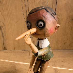 Wooden Pinocchio hand-carved