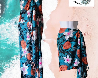 Pareo/Pareo - Estampado tribal Pua verde azulado