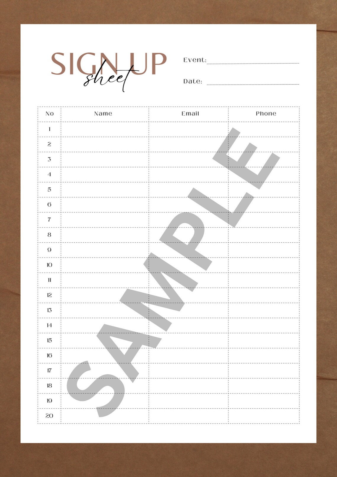 Printable Sign up Sheet Editable Sign up Template PDF Sign Etsy