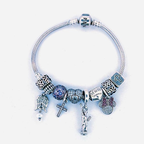 Pandora Bracelet with Charm Set Like new | Mercari 3 charms 2 clips. Silver Pandora bracelet. display picture 1