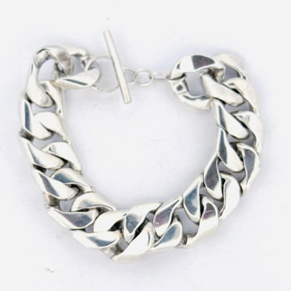 Estate Vintage 875 Silver Heavy 15.8mm Curb Chain Bracelet 71.7g 7