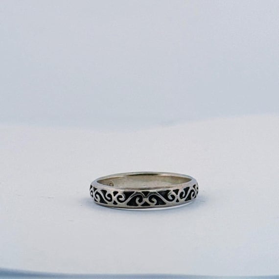 Estate Sterling Silver 925 Scroll Pattern Band Ri… - image 1