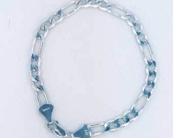 925 Sterling Silver Vintage Mexico Figaro Link Bracelet 7.25