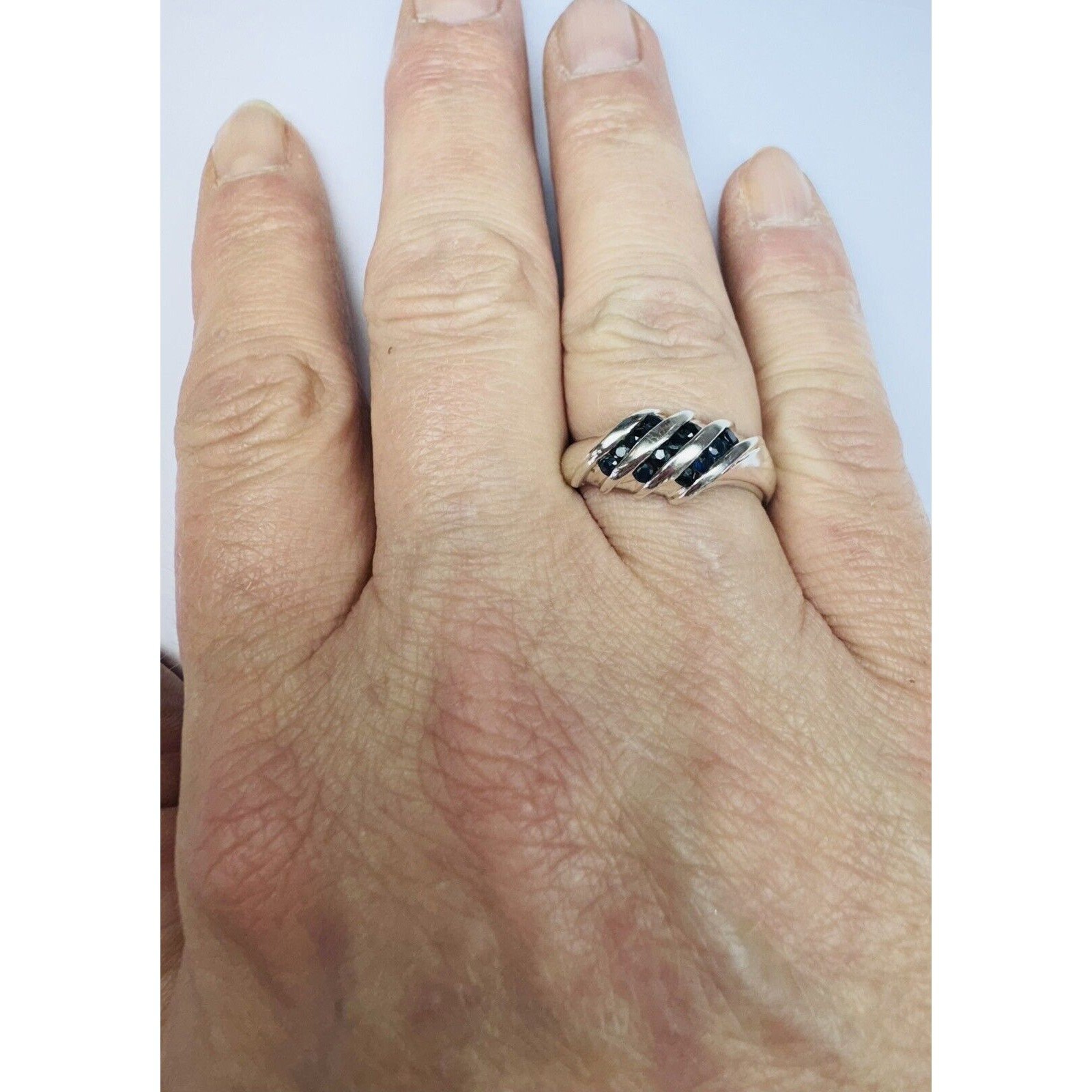 Sterling Silver 925 Wave Design Small Round Gemstones