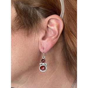 Sterling Silver 925 Garnet Drop Dangle Earrings, Hook Style, Elegant Design, 5.46g