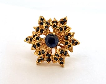 Bague florale en argent sterling 925 avec vermeil, accents de saphirs bleus, taille 8,25