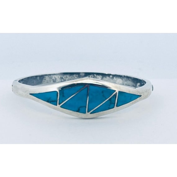 Estate Vintage Taxco Sterling Silver 925 Turquoise Inlay Hinged