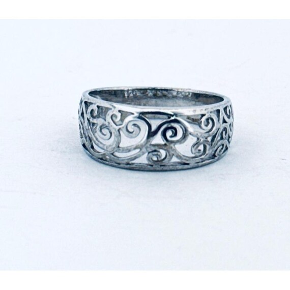Vintage Estate Sterling Silver 925 Scroll Wide Band Ring  display picture 1