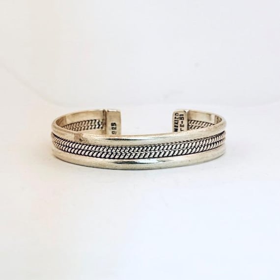Estate 925 Sterling Silver Rope Cuff Bracelet Mexico Signed Size