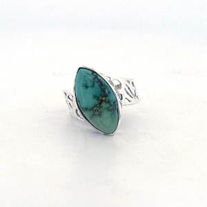 Brand New Sterling Silver 925 Filigree Band Marquise Cut Turquoise Women&#39;s Ring