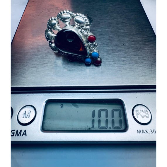 925 Sterling Silver Statement Ring Amber Turquois… - image 10