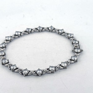 Estate Sterling Silver 925 7.5&quot; CZ Tennis Bracelet 12.1g Elegant Vintage