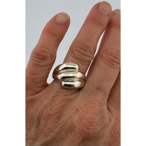 Vintage Sterling Silver 925 Wide Front Ripped Ring - Statement Piece, Size 8