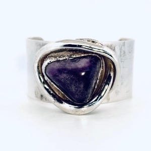 Estate Modernist Amethyst Cuff Bracelet by Danish Designer Walter Arnesen Silver