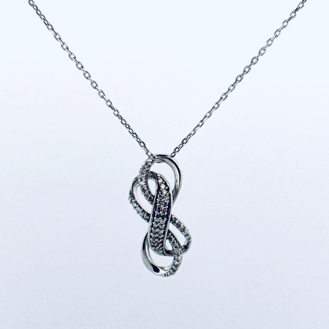 Estate Sterling Silver 925 Infinity Loop Necklace With CZ Accents, 18 ...