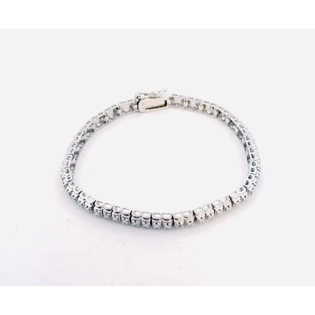 Estate Sterling Silver 925 Cubic Zirconia Tennis Bracelet, Safety